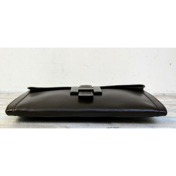 AUTHENTIC HERMÈS JIGE FRANCE BROWN GENUINE LEATHER H LOGO FRONT CLUTCH HANDBAG - Picture 7 of 11